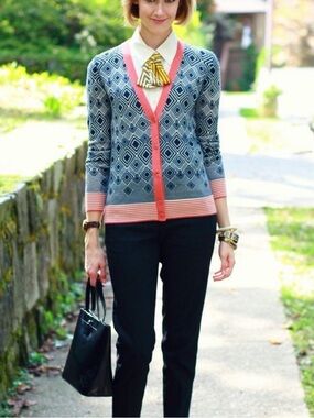 Tory Burch Diamond-Print Womens Cardigan Sweater